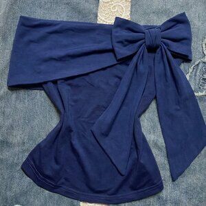 Original Blue Off Shoulder Bow Slim Fit T-Shirt Women